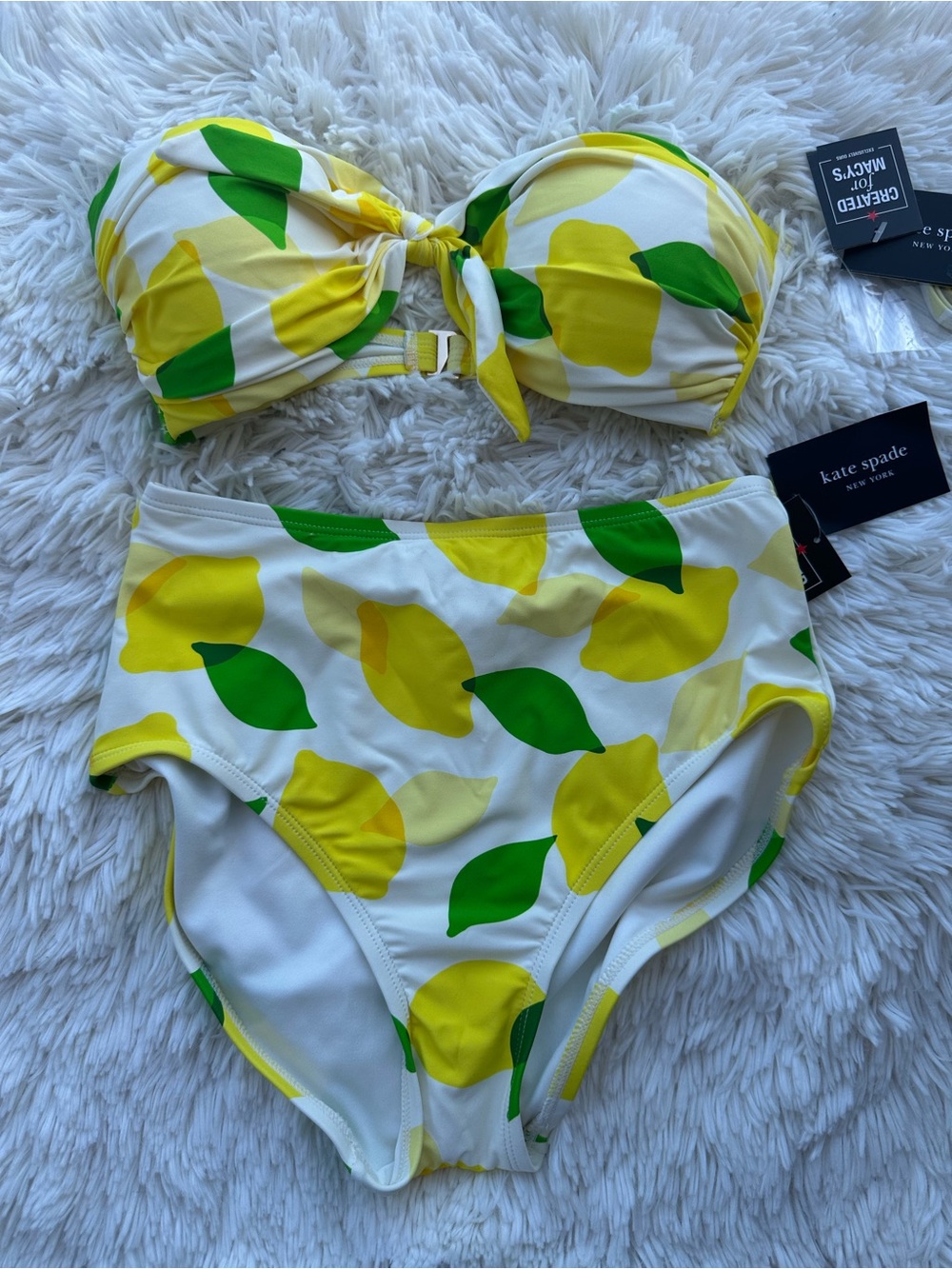 kate spade Lemon Print Bandeau Bikini Set - Yellow & Green